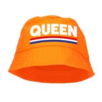 Queen bucket hat / zonnehoedje oranje voor Koningsdag/ EK/ WK - thumbnail