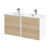 Tiger Reverse Meubelset 120 cm met 4 lades Naturel eik - Mat wit incl Oval wastafel dubbel Hoogglans wit - 800323