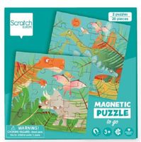 Scratch magnetische puzzel Dino 18 cm karton groen 40-delig - thumbnail