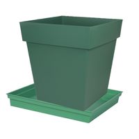 Bloempot Toscane vierkant kunststof donkergroen L39 x B39 x H39 cm inclusief onderschaal L33 x B33