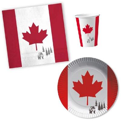 Tafel dekken versiering set - vlag Canada thema - 16x personen - Bekertjes - Bordjes - Servetten