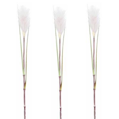 3x stuks kunstgras/rietgras kunstplant tak/losse steel - groen/witte pluim - 72 cm