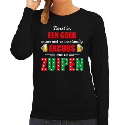 Kerst goed excuus om te zuipen foute Kerstsweater / Kersttrui zwart voor dames Kerst goed excuus om te zuipen foute Kerstsweater / Kersttrui zwart voor dames