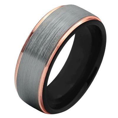 Mendes heren ring Wolfraam Zilver Zwart goud 8mm-18mm