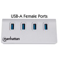 Manhattan 163767 interface hub USB 3.2 Gen 1 (3.1 Gen 1) Type-A 5000 Mbit/s Aluminium, Wit - thumbnail