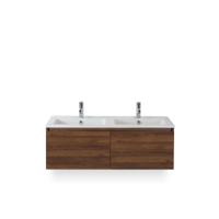Frozen Badmeubelset 120 cm - Greeplijst in kleur - Walnoot - Keramische Wastafel Wit Dubbel 2 kraangaten