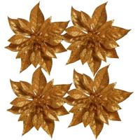 10x stuks Kerstboomversiering bloem op clip koperen kerstster 18 cm