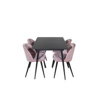 SilarBLExt eethoek eetkamertafel uitschuifbare tafel lengte cm 120 / 160 zwart en 4 Velvet eetkamerstal velours roze, - thumbnail
