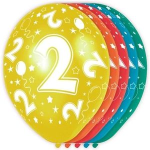 5x Gekleurde 2 jaar ballonnen 30 cm   -