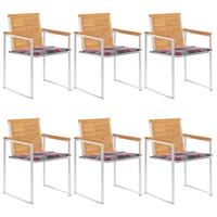 Tuinstoelen 6 st met kussens massief teakhout