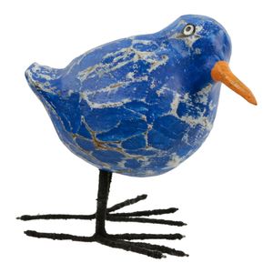 Beeldje Ronde Houten Vogel - Blauw