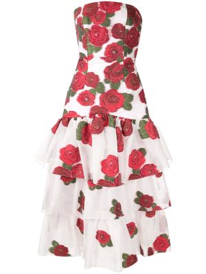 Bambah robe-bustier mi-longue Roses - Blanc