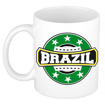 Brazilie landen thema koffiemok - keramiek - 300 ml - supporters beker - Cadeau - wit Brazilie landen thema koffiemok - keramiek - 300 ml - supporters beker - Cadeau - wit