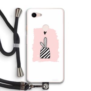 Zwart-wit cactus: Pixel 3 XL Transparant Hoesje met koord