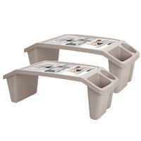 Set van 2x stuks dienblad/schoottafel kunststof met opbergvakjes beige L60 x B30 x H21 cm - thumbnail