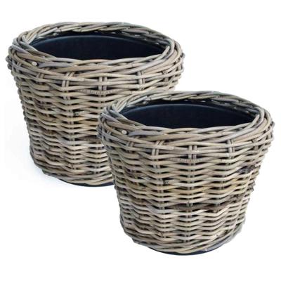 Planten/bloemen mand - 2x - rotan - gevlochten riet - D33 x H24 cm - drypot - plantenpot