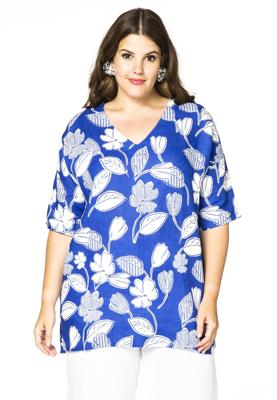 Yoek Wijde blouse TULIP | Blauw | Maat 58/60