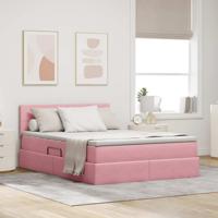 Opbergbed met LED met matras Roze 140 x 190 cm Fluweel