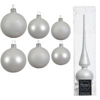 Groot pakket glazen kerstballen 50x winter wit glans/mat 4-6-8 cm met piek mat - thumbnail