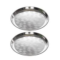 Cosy & Trendy Dienblad - 2x - RVS - rond - 36 cm - zilver