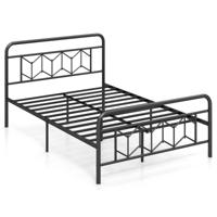 Tweepersoonsbed met Metalen Frame voor 200 x 140 cm Matras Metalen Bedframe met Hoofdeinde Gastenbed Zwart