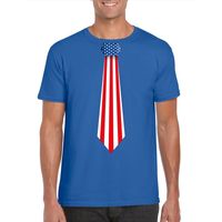 Blauw t-shirt met Amerika vlag stropdas heren - thumbnail