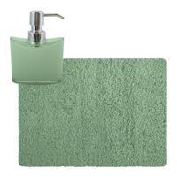 MSV badkamer droogloop tapijt - Langharig - 50 x 70 cm - incl zeeppompje 260 ml - groen