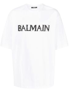 Balmain t-shirt en coton à logo strassé - Blanc