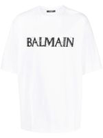 Balmain t-shirt en coton à logo strassé - Blanc - thumbnail