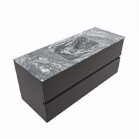 MONDIAZ VICA-DLUX 120cm badmeubel onderkast Dark grey 2 lades. Inbouw wastafel CLOUD midden zonder kraangat, kleur Lava, en spiegel model SPOT