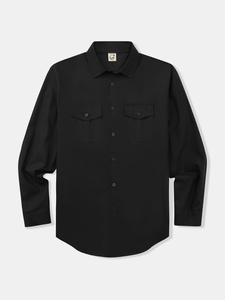 Cotton Plain Flap Pockets Long Sleeve Casual Shirt