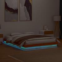Bedframe met LED massief grenenhout wasbruin 160x200 cm