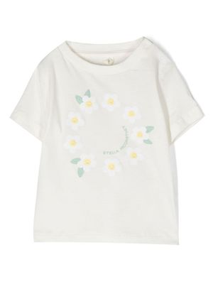 Stella McCartney Kids t-shirt fleuri à logo - Blanc