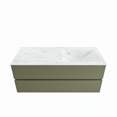 MONDIAZ VICA-DLUX 120cm badmeubel onderkast Army 2 lades. Inbouw wastafel CLOUD rechts zonder kraangat, kleur Opalo.