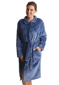Blauwe damesbadjas met knopen - zacht fleece-s
