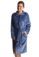 Blauwe damesbadjas met knopen - zacht fleece-l