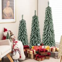Set van 3 Kunstkerstbomen 120+150+180 cm Potloodvormige Kerstbomen Nepsneeuw 216+302+505 Takken 100+120+180 LED-Lampjes