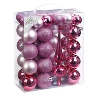 47x Kunststof kerstballen pakket met piek roze   -