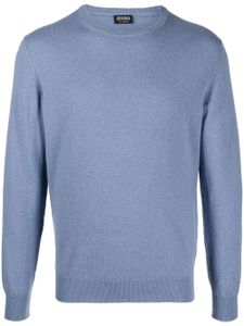 Zegna pull en maille nervurée à col rond - Bleu