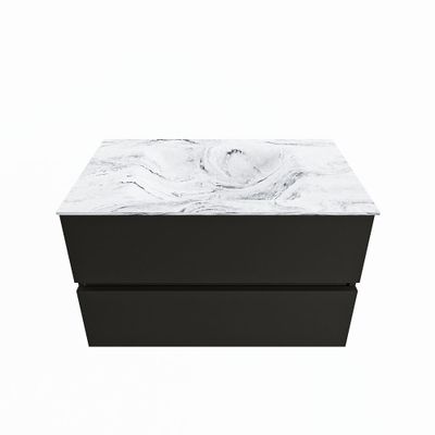 MONDIAZ VICA-DLUX 80cm badmeubel onderkast Urban 2 lades. Inbouw wastafel CLOUD midden 1 kraangat, kleur Glace.