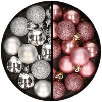 34x stuks kunststof kerstballen zilver en velvet roze 3 cm - thumbnail