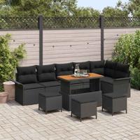 Tuinbankenset met kussen 10 pcs Zwart poly rattan
