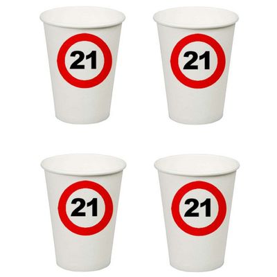 32x stuks feest verjaardag bekertjes 21 jaar stopbord thema