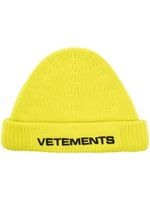 VETEMENTS bonnet en laine mérinos à logo brodé - Vert - thumbnail