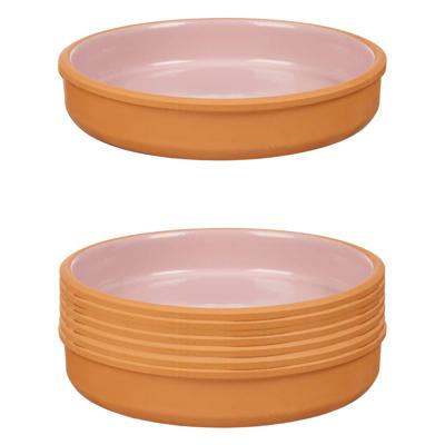 Tapas serveerschaal - 8x stuks - terracotta - roze - D23 x H4 cm - hapjes serveren - ovenschaal - ro