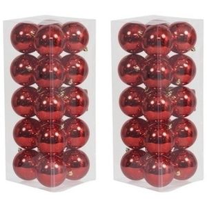 40x Kunststof kerstballen glanzend rood 8 cm kerstboom versiering/decoratie   -