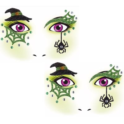 Halloween Gezicht stickers - 2x - heks - multi kleuren - volwassene - gezichtdecoratie