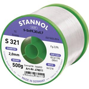 Stannol S321 2,0% 2,0MM SN99,3CU0,7CD 500G Soldeertin, loodvrij Loodvrij, Spoel Sn99,3Cu0,7 ORH1 500 g 2 mm