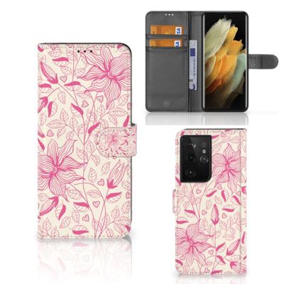 Samsung Galaxy S21 Ultra Hoesje Pink Flowers | Portemonnee hoesje