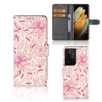 Samsung Galaxy S21 Ultra Hoesje Pink Flowers | Portemonnee hoesje